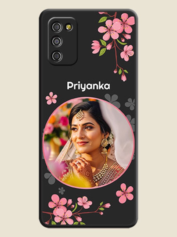 Custom Round Image with Pink Color Floral Design on Photo on Space Black Soft Matte Back Cover - Galaxy F02s