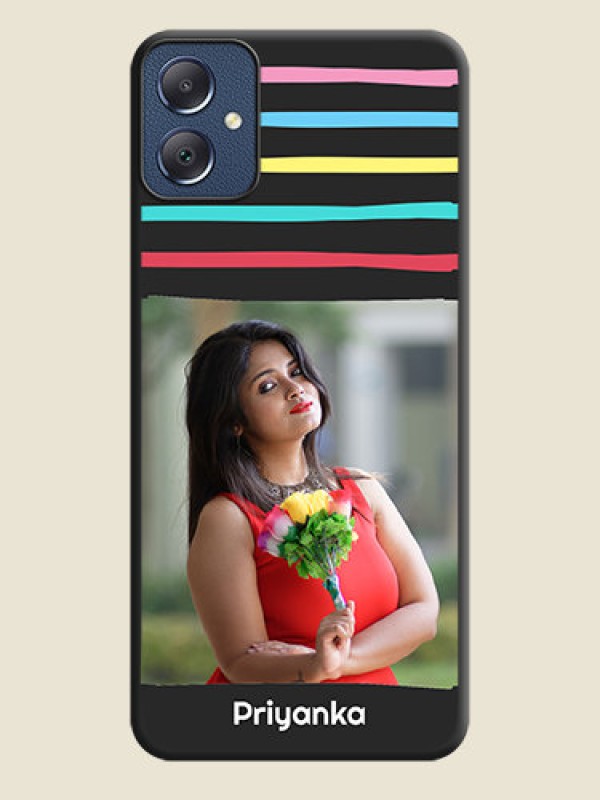 Custom Multicolor Lines with Image On Space Black Custom Soft Matte Mobile Back Cover - Galaxy F05