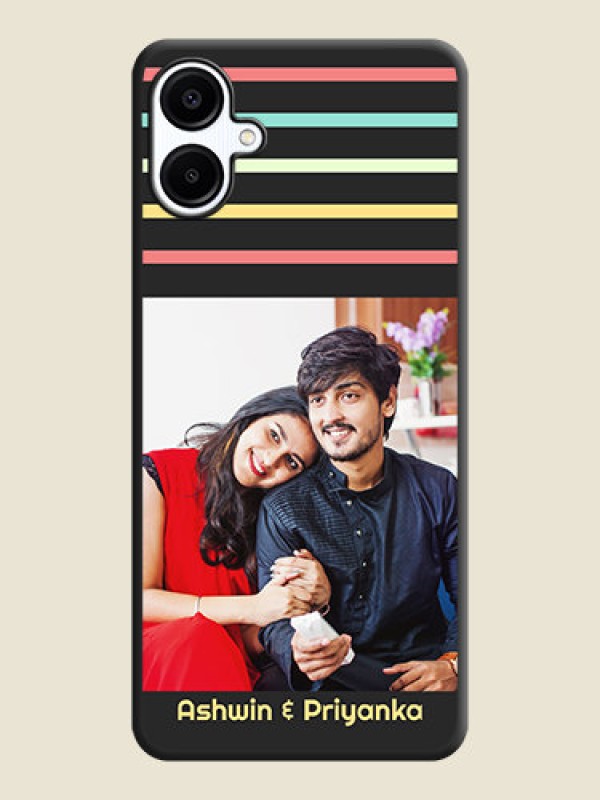 Custom Color Stripes with Photo and Text on Photo On Space Black Custom Soft Matte Mobile Back Cover - Galaxy F06