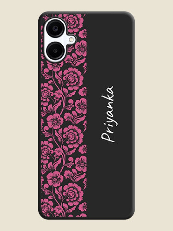 Custom Pink Floral Pattern Design With Custom Text On Space Black Custom Soft Matte Mobile Back Cover - Galaxy F06