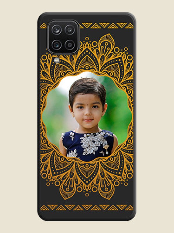 Custom Round Image with Floral Design on Photo on Space Black Soft Matte Mobile Cover - Galaxy F12