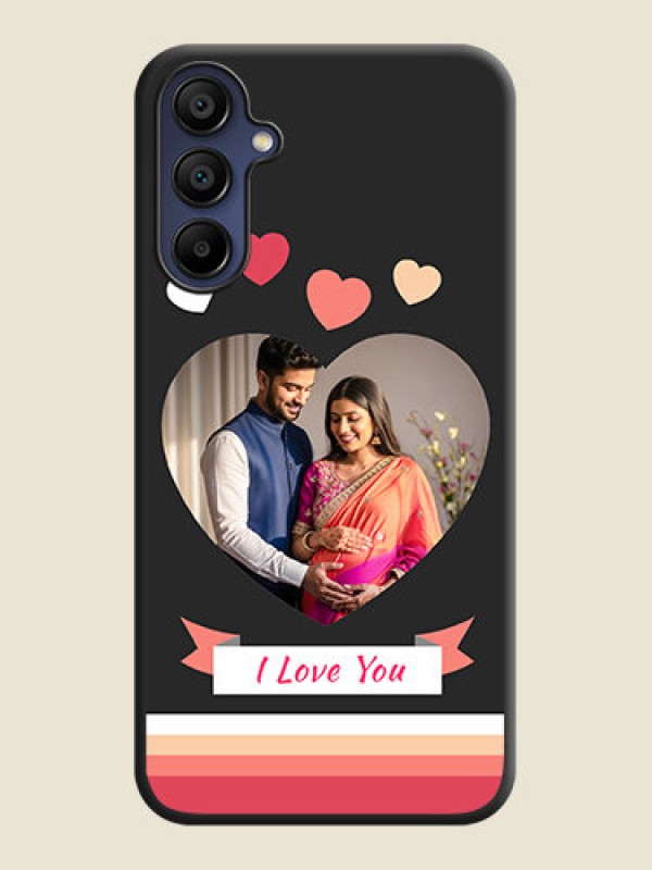 Custom Love Shaped Photo with Colorful Stripes on Personalised Space Black Soft Matte Cases - Galaxy F15 5G