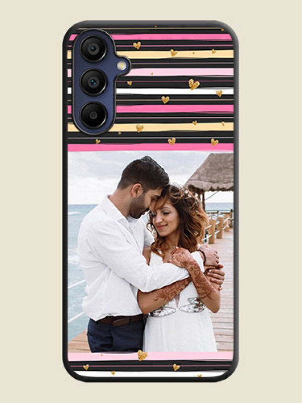 Custom Multicolor Lines and Golden Love Symbols Design - Photo on Space Black Soft Matte Mobile Cover - Galaxy F15 5G