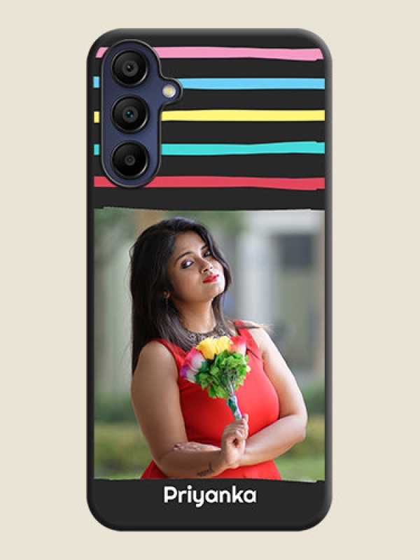 Custom Multicolor Lines with Image on Space Black Personalized Soft Matte Phone Covers - Galaxy F15 5G