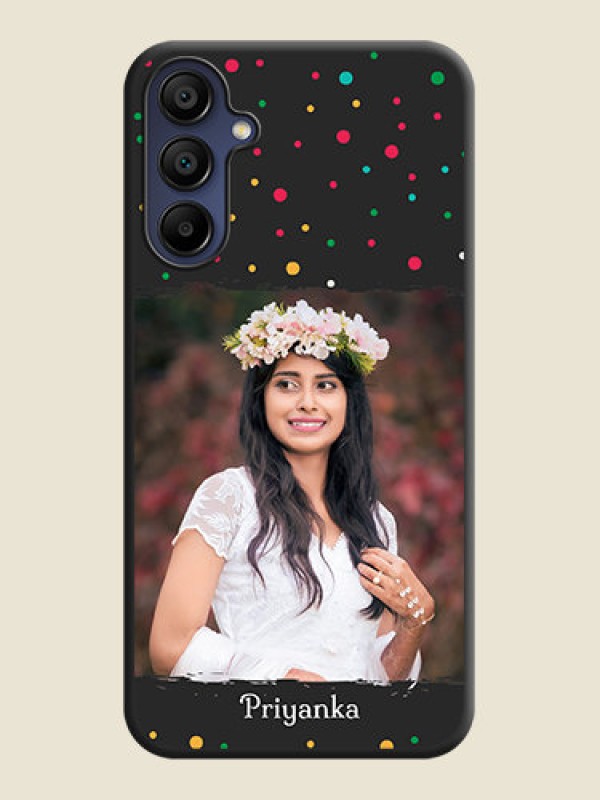 Custom Multicolor Dotted Pattern with Text on Space Black Custom Soft Matte Phone Back Cover - Galaxy F15 5G
