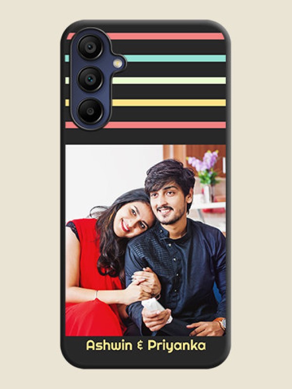 Custom Color Stripes with Photo and Text - Photo on Space Black Soft Matte Mobile Case - Galaxy F15 5G