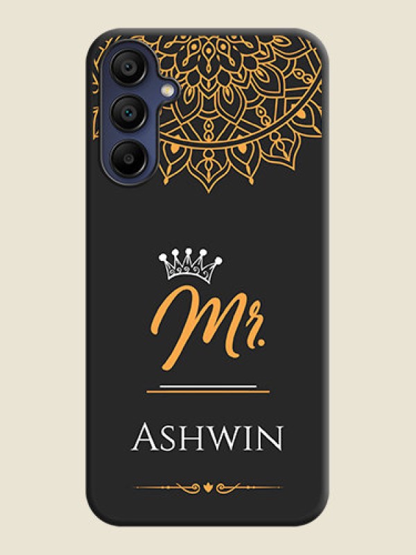 Custom Mr Name with Floral Design on Personalised Space Black Soft Matte Cases - Galaxy F15 5G
