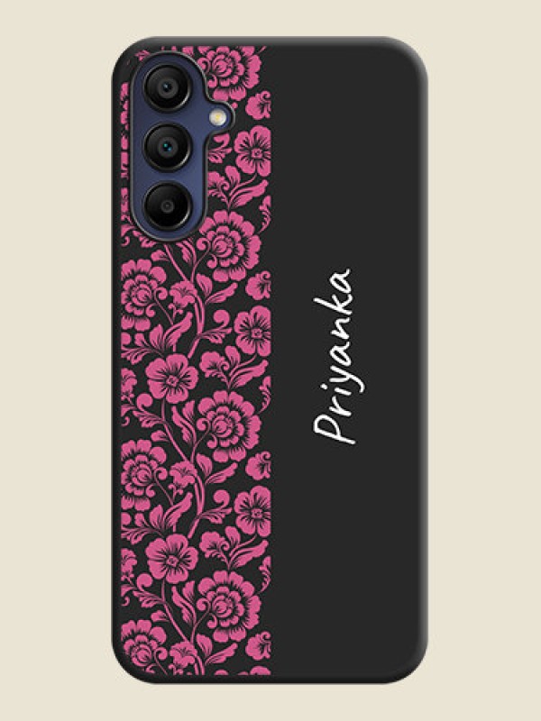 Custom Pink Floral Pattern Design With Custom Text On Space Black Personalized Soft Matte Phone Covers - Galaxy F15 5G