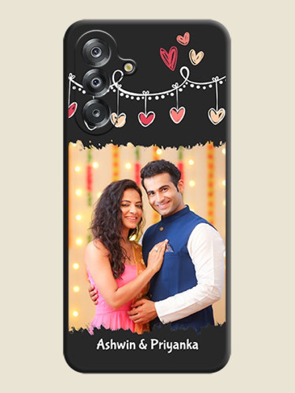 Custom Pink Love Hangings with Name On Space Black Custom Soft Matte Mobile Back Cover - Samsung Galaxy F17 5G