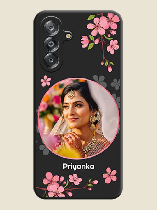 Custom Round Image with Pink Color Floral Design on Photo On Space Black Custom Soft Matte Mobile Back Cover - Samsung Galaxy F17 5G