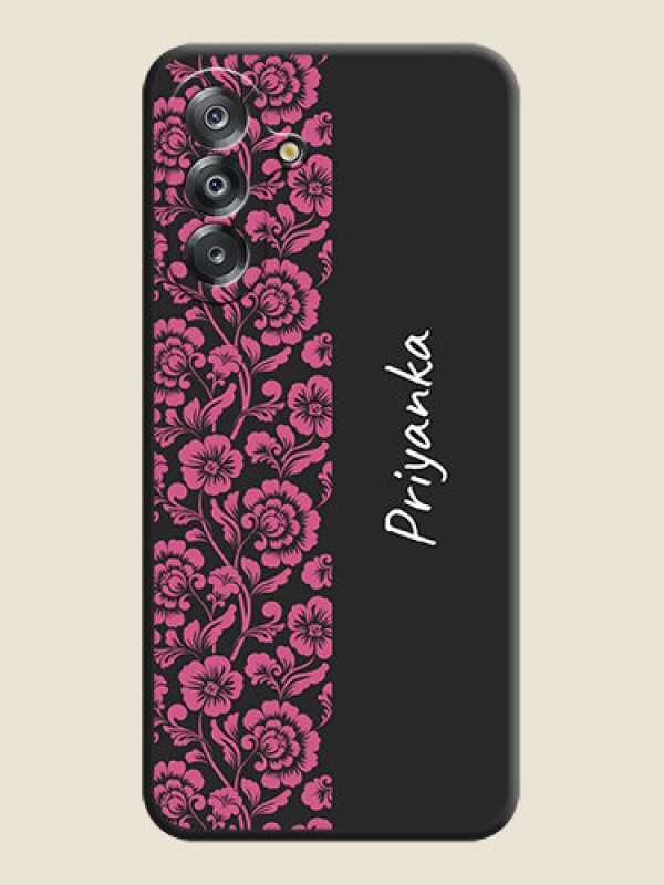 Custom Pink Floral Pattern Design With Custom Text On Space Black Custom Soft Matte Mobile Back Cover - Samsung Galaxy F17 5G