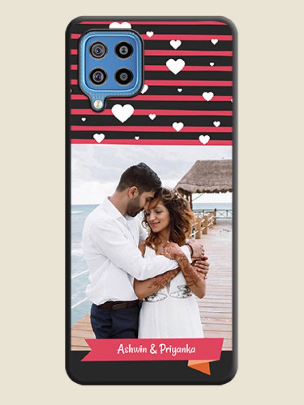 Custom White Color Love Symbols with Pink Lines Pattern on Space Black Custom Soft Matte Phone Cases - Galaxy F22