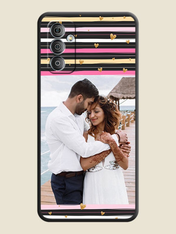 Custom Multicolor Lines and Golden Love Symbols Design on Photo on Space Black Soft Matte Mobile Cover - Galaxy F23