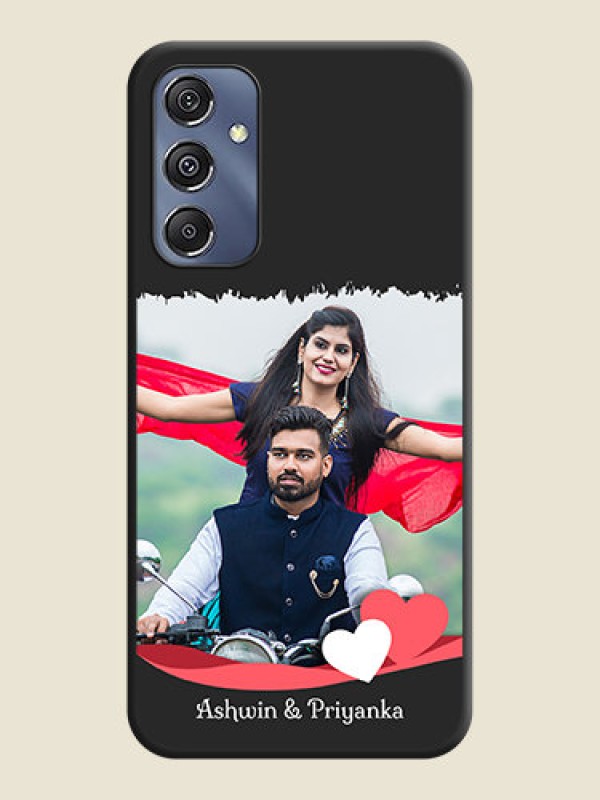 Custom Pink Color Love Shaped Ribbon Design with Text on Space Black Custom Soft Matte Phone Back Cover - Galaxy F34 5G