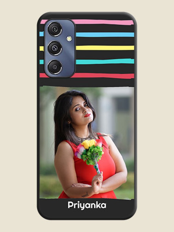 Custom Multicolor Lines with Image on Space Black Personalized Soft Matte Phone Covers - Galaxy F34 5G