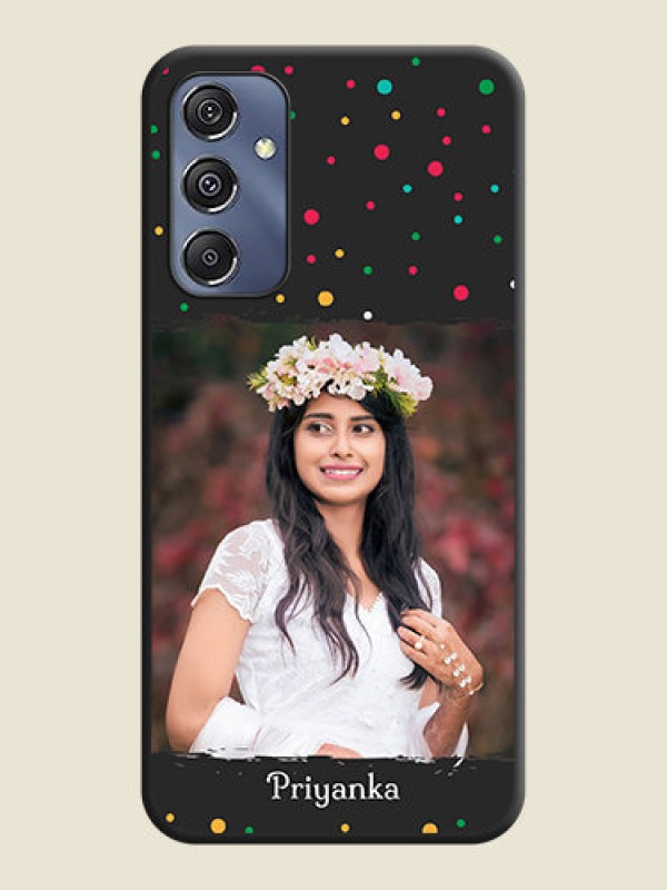 Custom Multicolor Dotted Pattern with Text on Space Black Custom Soft Matte Phone Back Cover - Galaxy F34 5G