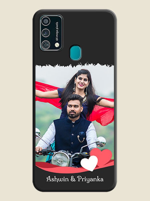 Custom Pin Color Love Shaped Ribbon Design with Text on Space Black Custom Soft Matte Phone Back Cover - Galaxy F41