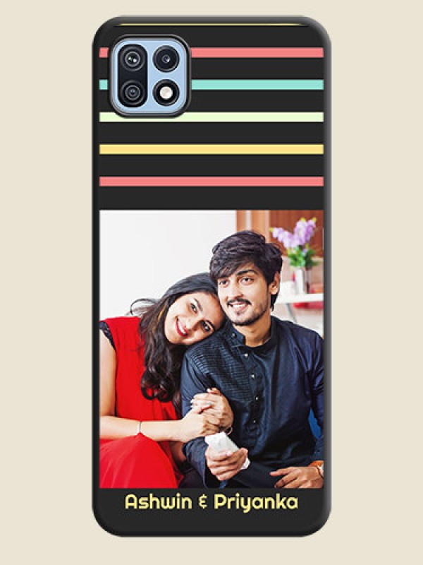 Custom Color Stripes with Photo and Text on Photo on Space Black Soft Matte Mobile Case - Galaxy F42 5G