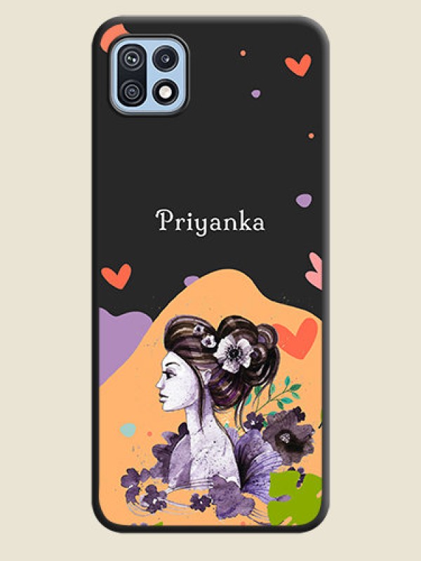 Custom Namecase For Her With Fancy Lady Image On Space Black Personalized Soft Matte Phone Covers -Samsung Galaxy F42 5G