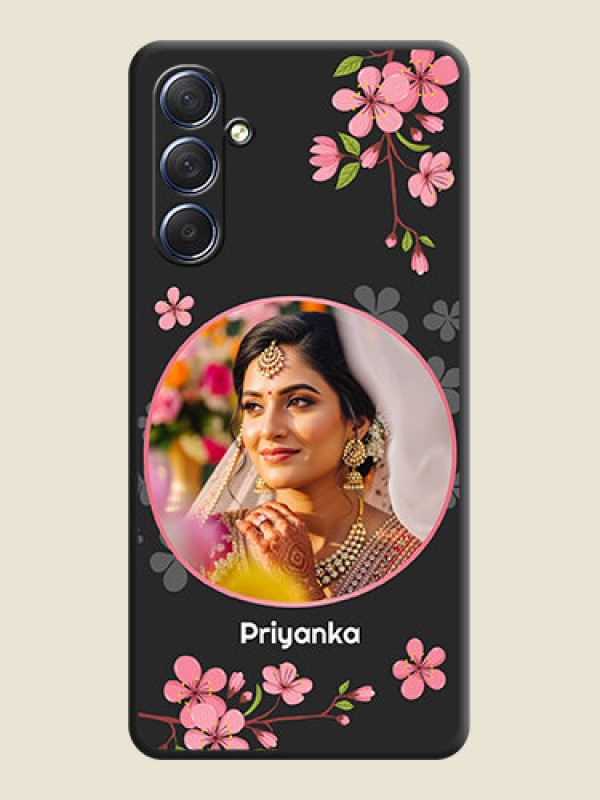 Custom Round Image with Pink Color Floral Design - Photo on Space Black Soft Matte Back Cover - Galaxy F54 5G