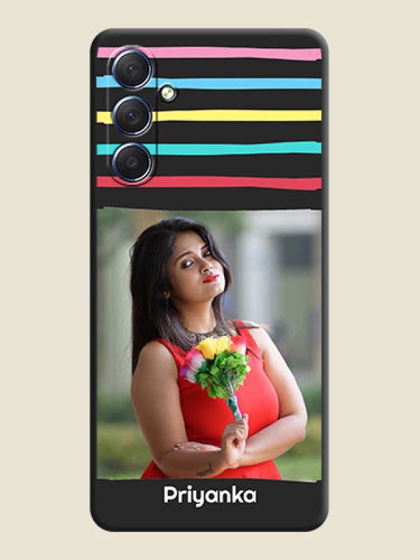 Custom Multicolor Lines with Image on Space Black Personalized Soft Matte Phone Covers - Galaxy F54 5G
