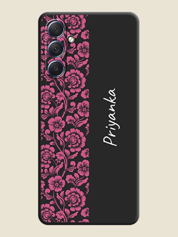 Custom Pink Floral Pattern Design With Custom Text On Space Black Personalized Soft Matte Phone Covers - Galaxy F54 5G