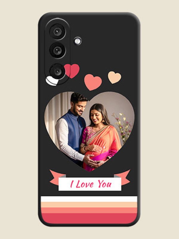 Custom Love Shaped Photo with Colorful Stripes On Space Black Custom Soft Matte Mobile Back Cover - Samsung Galaxy F56 5G