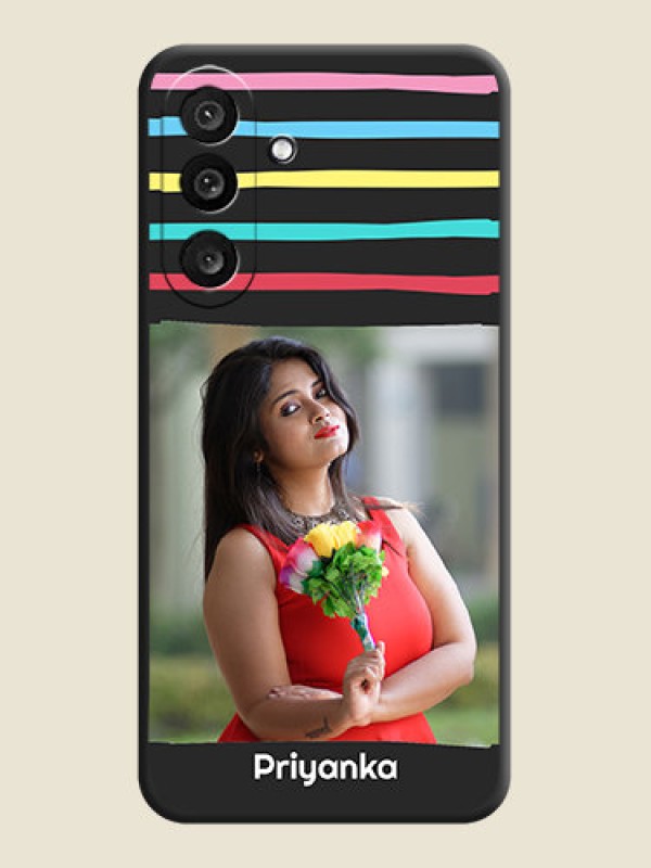 Custom Multicolor Lines with Image On Space Black Custom Soft Matte Mobile Back Cover - Samsung Galaxy F56 5G