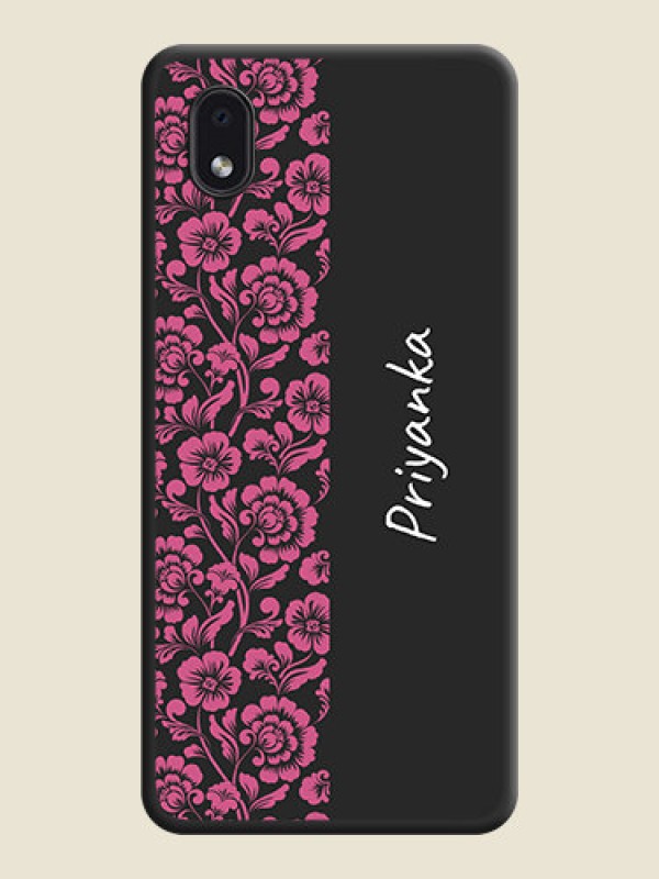 Custom Pink Floral Pattern Design With Custom Text On Space Black Personalized Soft Matte Phone Covers -Samsung Galaxy M01 Core