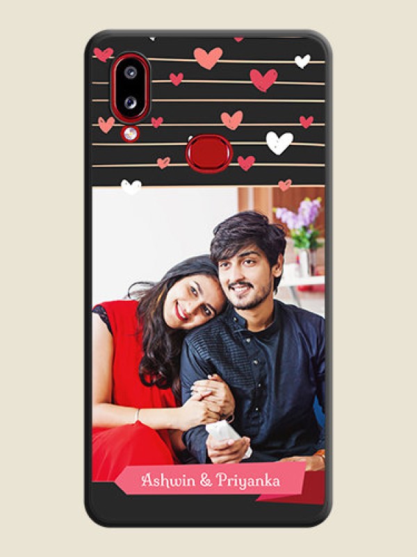 Custom Love Pattern with Name on Pink Ribbon  on Photo on Space Black Soft Matte Back Cover - Samsung Galaxy M01s