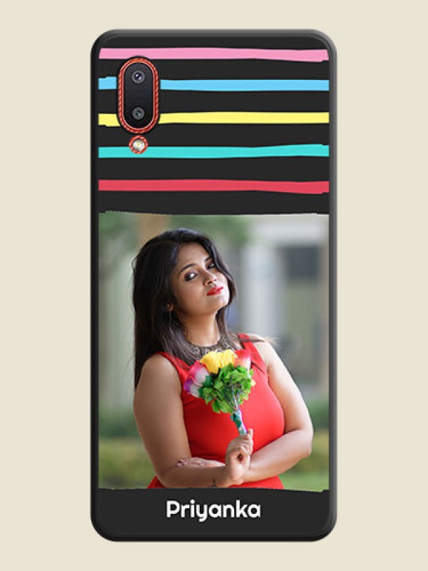 Custom Multicolor Lines with Image on Space Black Personalized Soft Matte Phone Covers - Galaxy M02