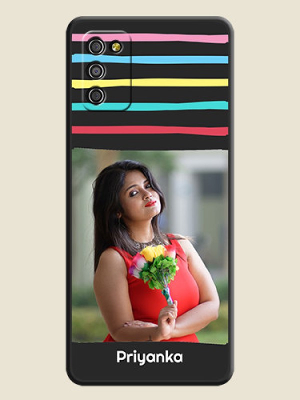 Custom Multicolor Lines with Image on Space Black Personalized Soft Matte Phone Covers - Galaxy M02s