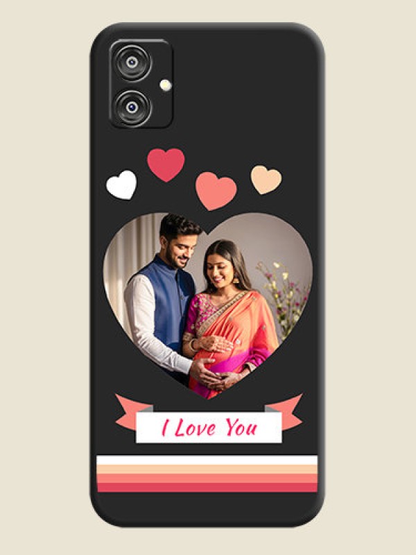 Custom Love Shaped Photo with Colorful Stripes on Personalised Space Black Soft Matte Cases - Galaxy M04