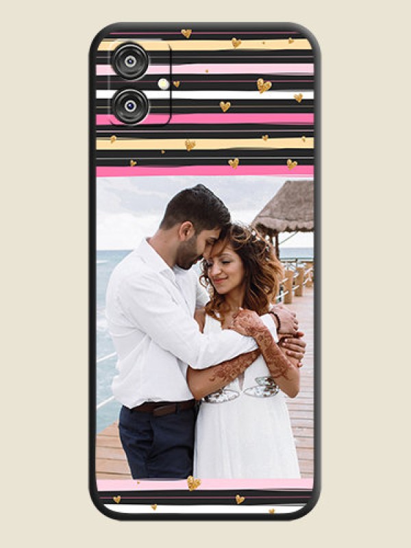 Custom Multicolor Lines and Golden Love Symbols Design - Photo on Space Black Soft Matte Mobile Cover - Galaxy M04