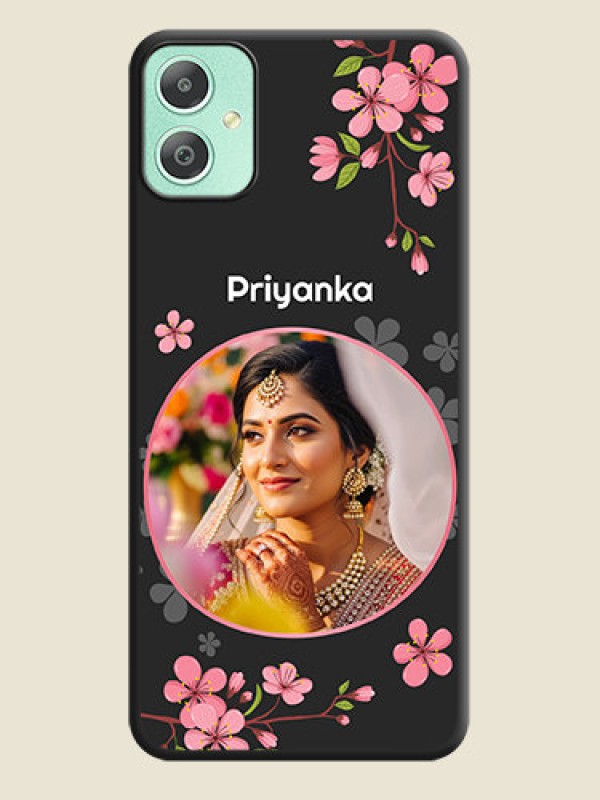 Custom Round Image with Pink Color Floral Design on Photo On Space Black Custom Soft Matte Mobile Back Cover - Galaxy M05