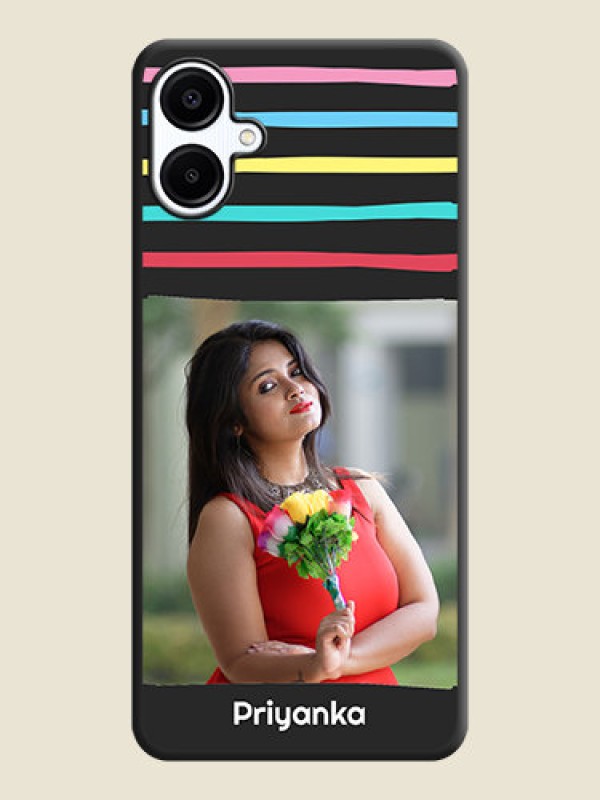 Custom Multicolor Lines with Image On Space Black Custom Soft Matte Mobile Back Cover - Galaxy M06
