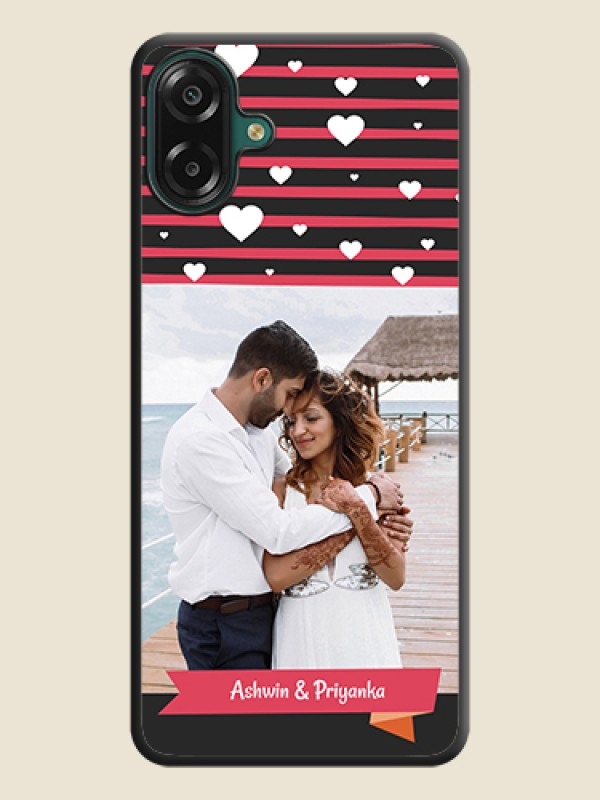 Custom White Color Love Symbols with Pink Lines Pattern On Space Black Custom Soft Matte Mobile Back Cover - Samsung Galaxy M07