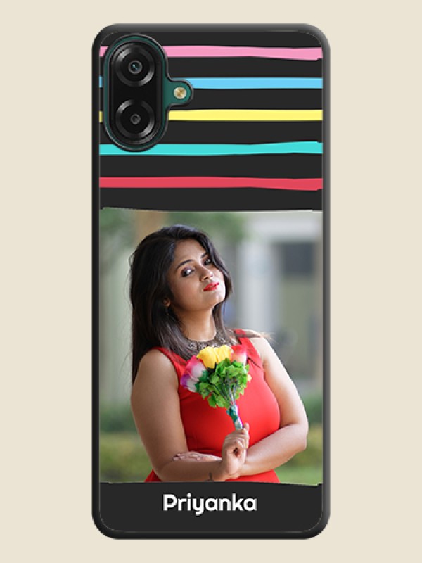 Custom Multicolor Lines with Image On Space Black Custom Soft Matte Mobile Back Cover - Samsung Galaxy M07