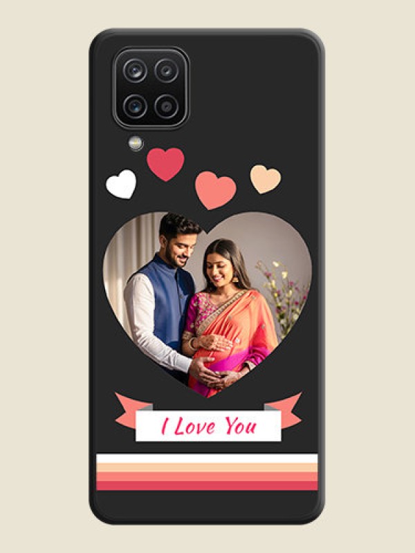 Custom Love Shaped Photo with Colorful Stripes on Personalised Space Black Soft Matte Cases - Galaxy M12