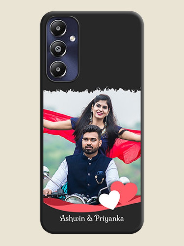 Custom Pink Color Love Shaped Ribbon Design with Text on Space Black Custom Soft Matte Phone Back Cover - Galaxy M14 4G