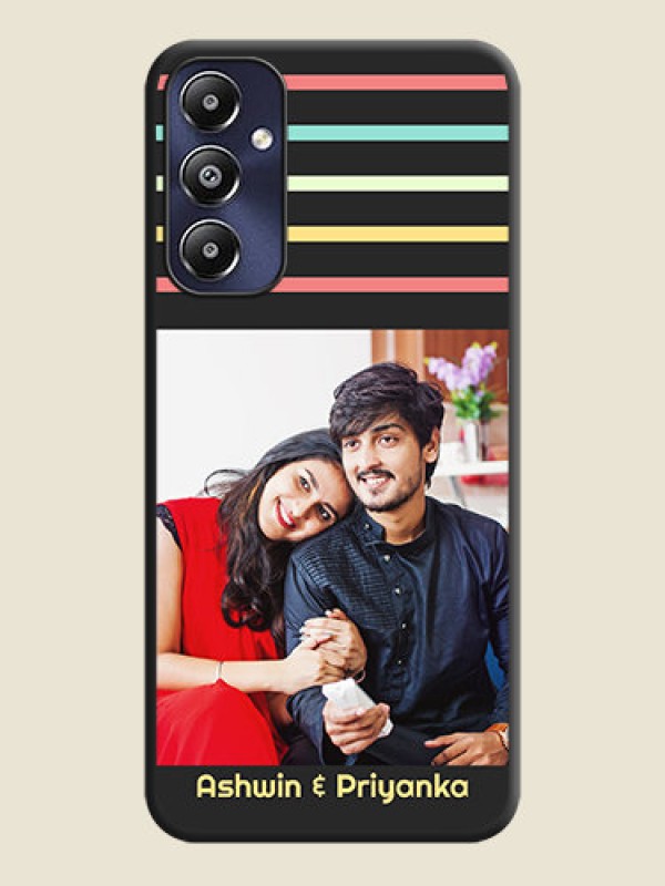 Custom Color Stripes with Photo and Text - Photo on Space Black Soft Matte Mobile Case - Galaxy M14 4G