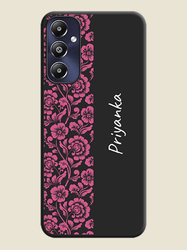 Custom Pink Floral Pattern Design With Custom Text On Space Black Personalized Soft Matte Phone Covers - Galaxy M14 4G