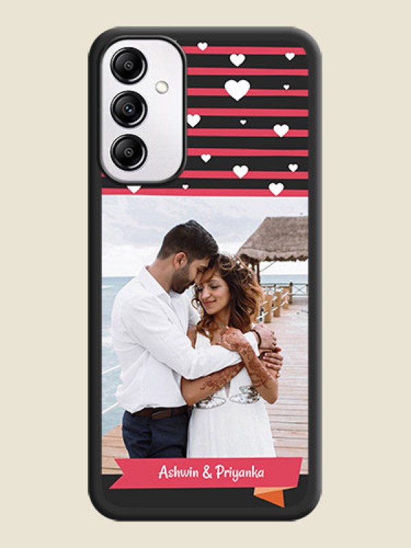 Custom White Color Love Symbols with Pink Lines Pattern on Space Black Custom Soft Matte Phone Cases - Galaxy M14 5G