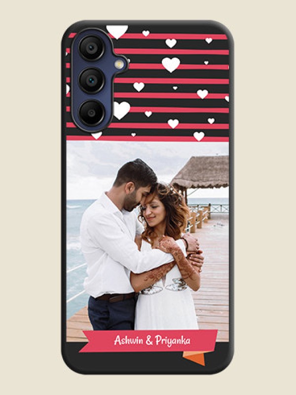 Custom White Color Love Symbols with Pink Lines Pattern on Space Black Custom Soft Matte Phone Cases - Galaxy M15 5G