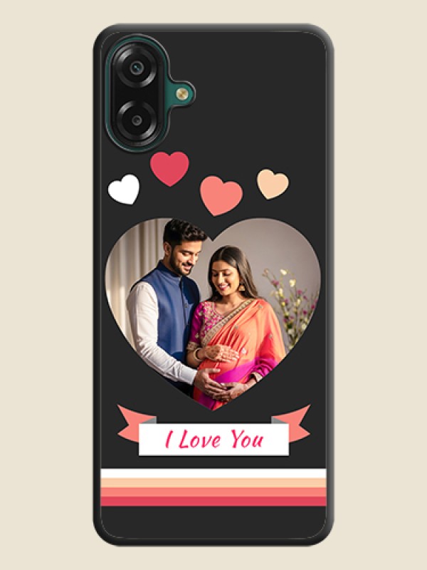 Custom Love Shaped Photo with Colorful Stripes On Space Black Custom Soft Matte Mobile Back Cover - Samsung Galaxy M17e