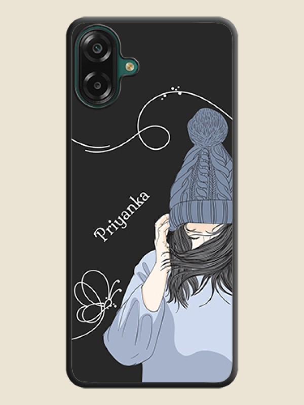 Custom Girl With Blue Winter Outfiit Custom Text Design On Space Black Custom Soft Matte Mobile Back Cover - Samsung Galaxy M17e