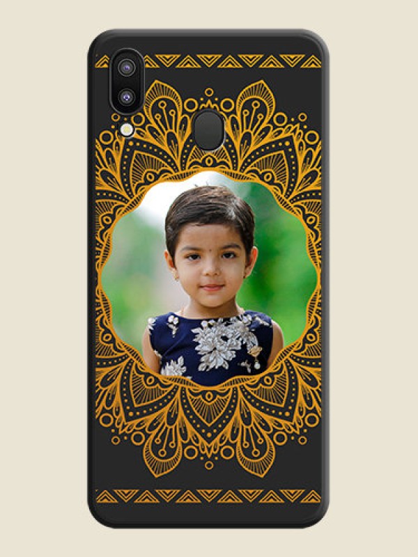 Custom Round Image with Floral Design on Photo on Space Black Soft Matte Mobile Cover - Galaxy M20