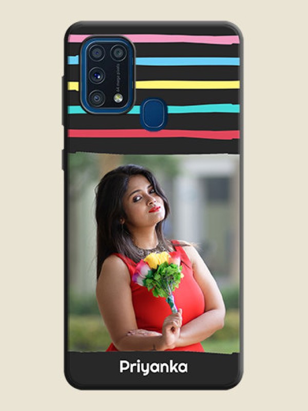 Custom Multicolor Lines with Image on Space Black Personalized Soft Matte Phone Covers - Galaxy M31 Prime Edfition