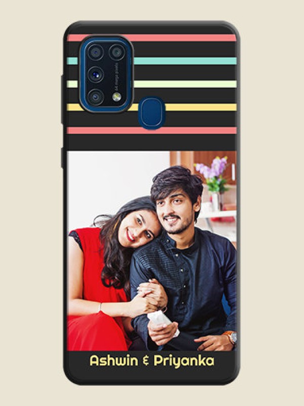 Custom Color Stripes with Photo and Text on Photo on Space Black Soft Matte Mobile Case - Galaxy M31 Prime Edfition