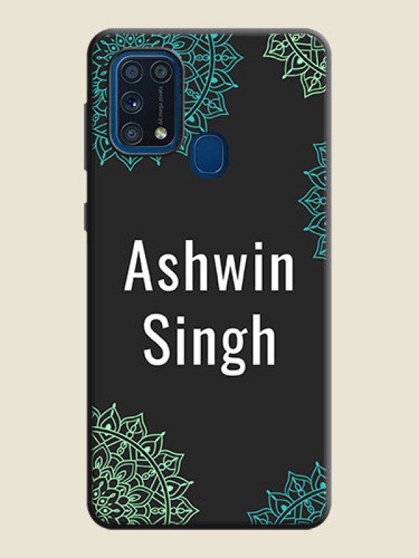 Custom Your Name with Floral Design on Space Black Custom Soft Matte Back Cover - Galaxy M31 Prime Edfition
